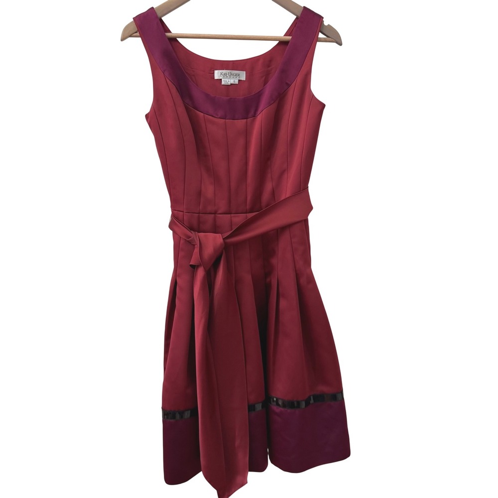 Kay Unger Cocktail Dress Size 6 Burgundy Plum Silk Trim Sequin Colorblock - Picture 1 of 6